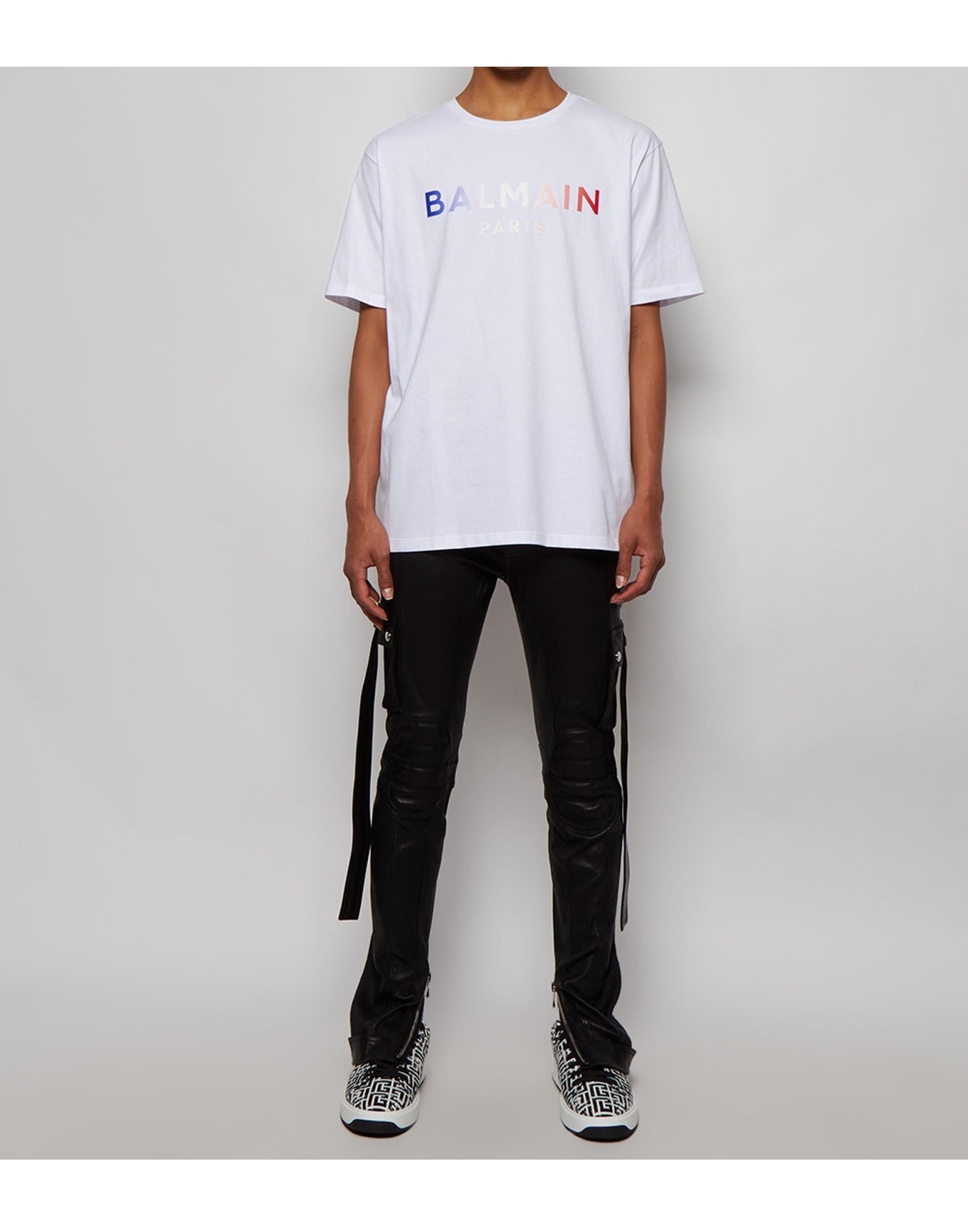 Balmain | Men | Strapped Leather Cargo Pants | Black