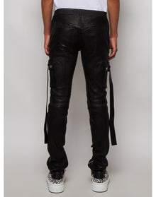 Balmain | Men | Strapped Leather Cargo Pants | Black