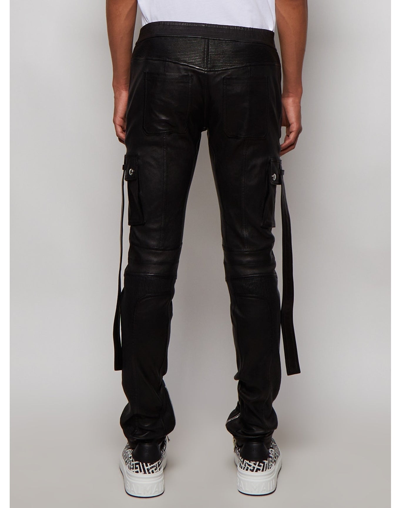 Balmain | Men | Strapped Leather Cargo Pants | Black