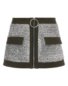 Balmain | Women | Low-rise Tweed Canvas Mini Skirt | Silver x Black