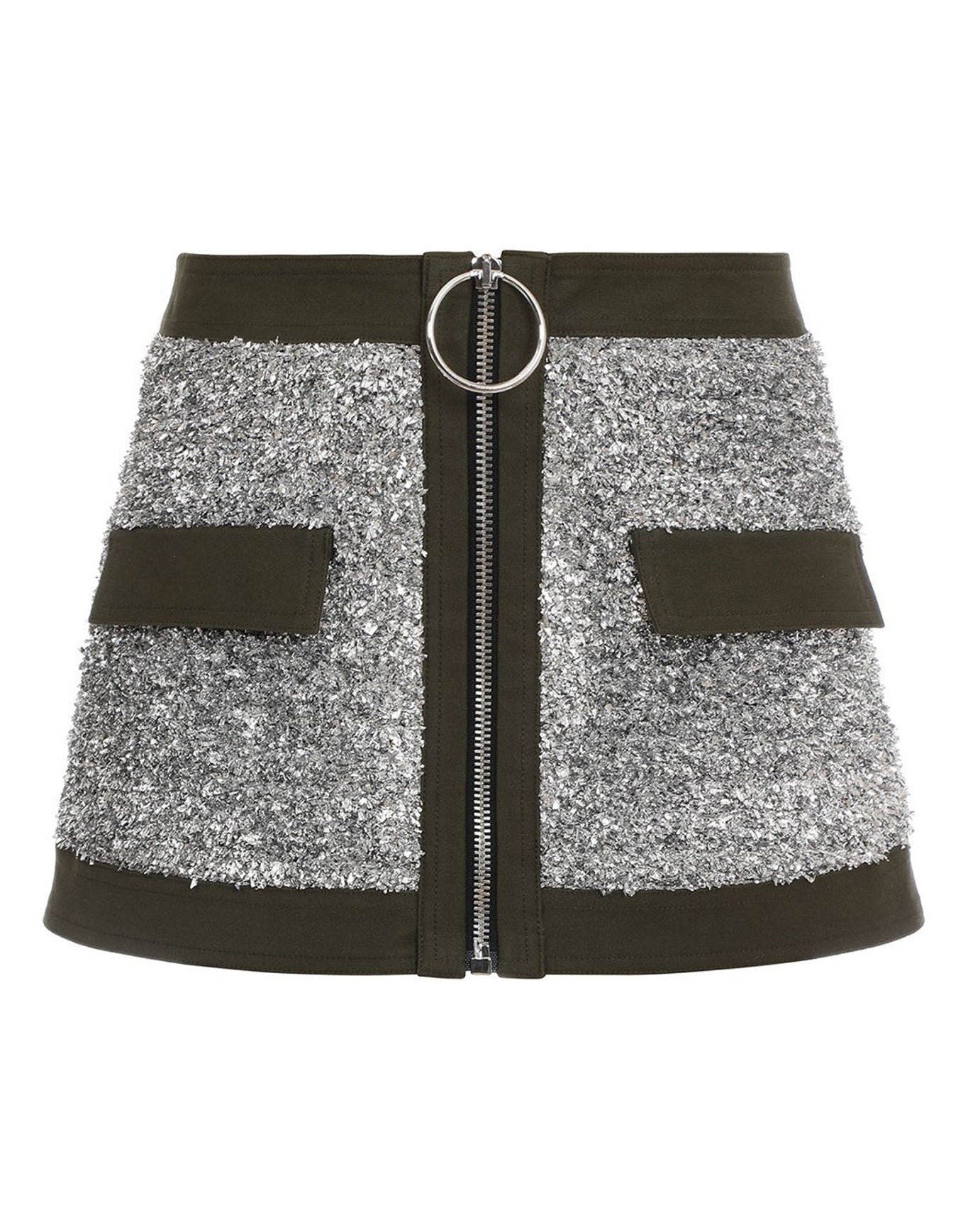 Balmain | Women | Low-rise Tweed Canvas Mini Skirt | Silver x Black