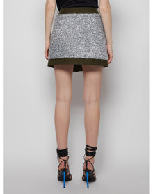 Balmain | Women | Low-rise Tweed Canvas Mini Skirt | Silver x Black