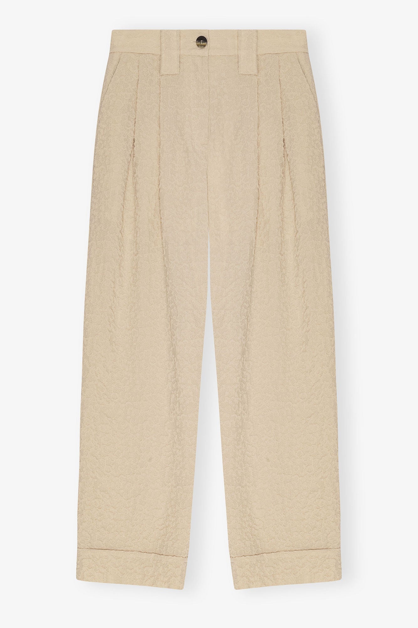 Beige Textured Suiting Mid Waist Trousers | Oyster Gray