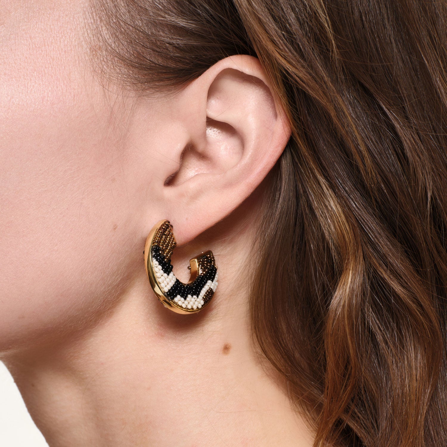 Aztec Hoops | Black/Gold | 14K Gold Plated Brass