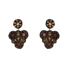 Black and Gold Beaded Double Drop Earrings on Flat White Background