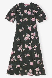 Black Floral Crepe Wrap Midi Dress | Climbing Ivy