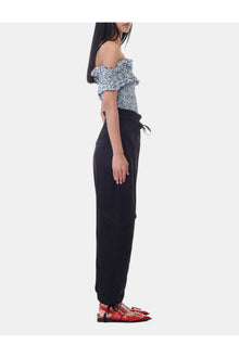 Blue Floral Printed Cotton Off shoulder Smock Top | Glacier Lake