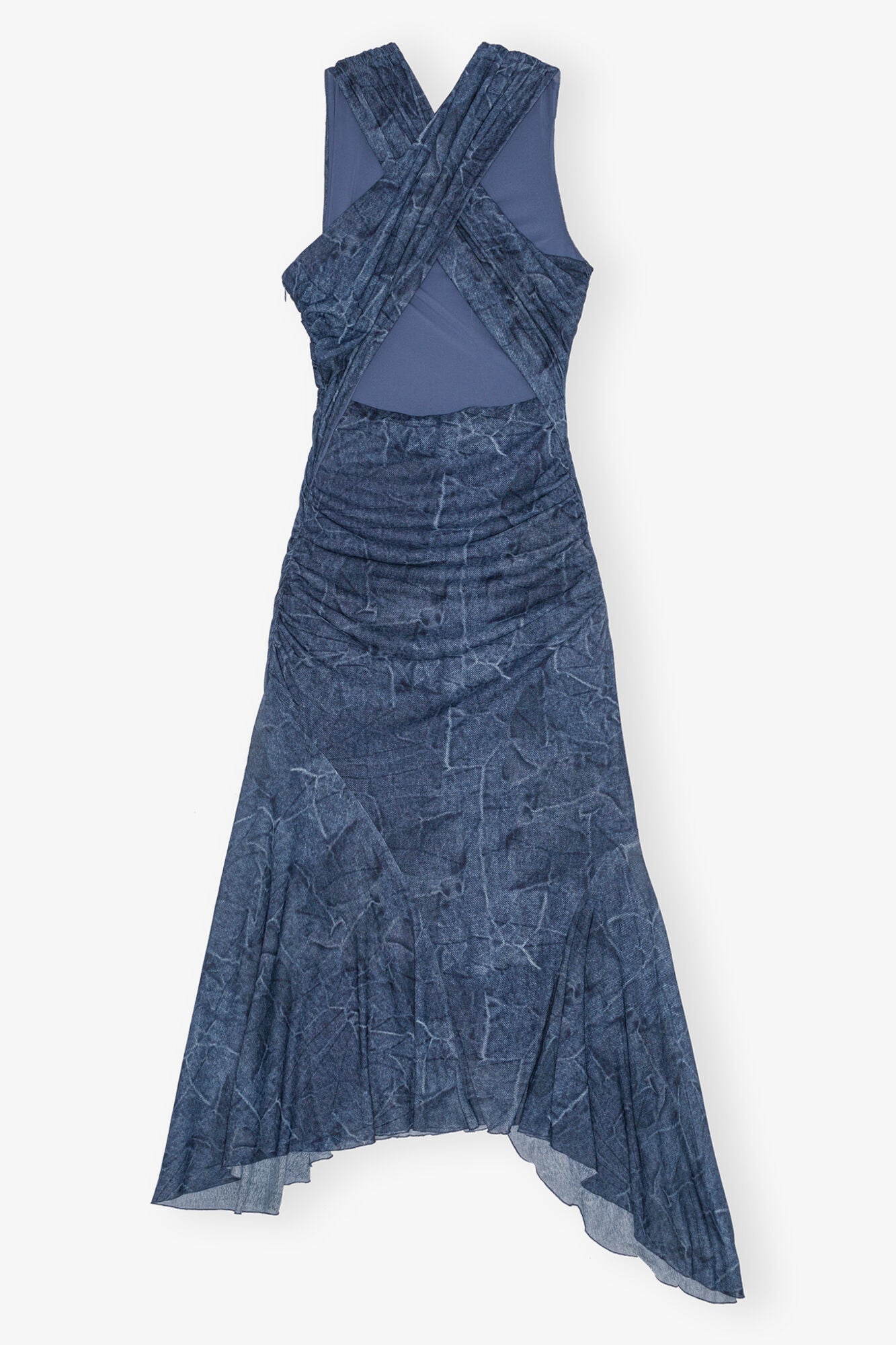 Blue Mesh Ruched Dress | Denim