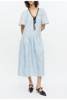 Blue Textured Cloque Midi Dress | Soft Chambray