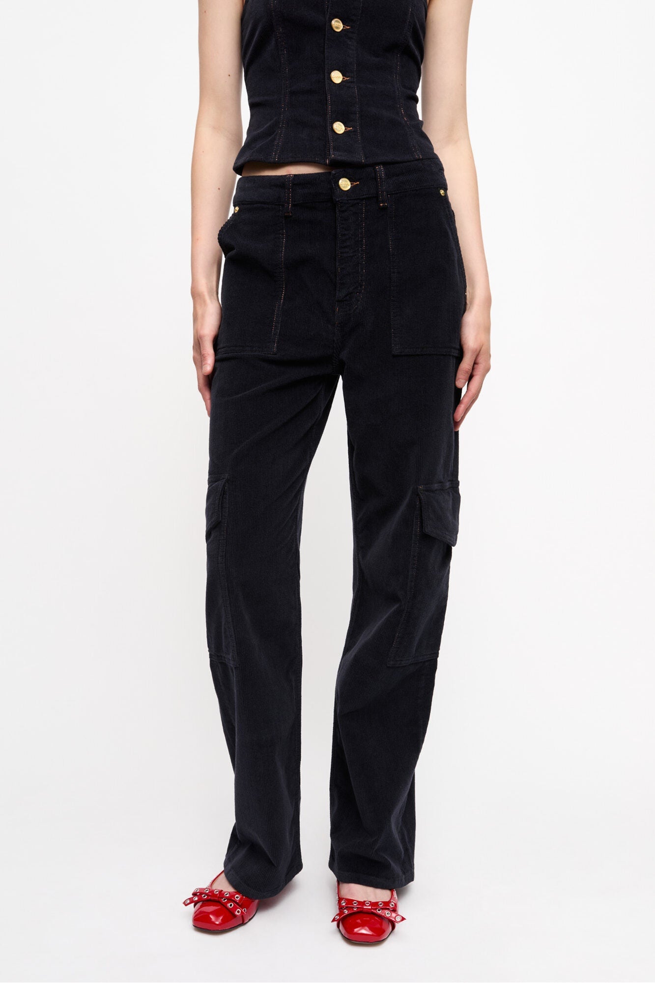 Blue Washed Corduroy Cargo Trousers | Sky Captain