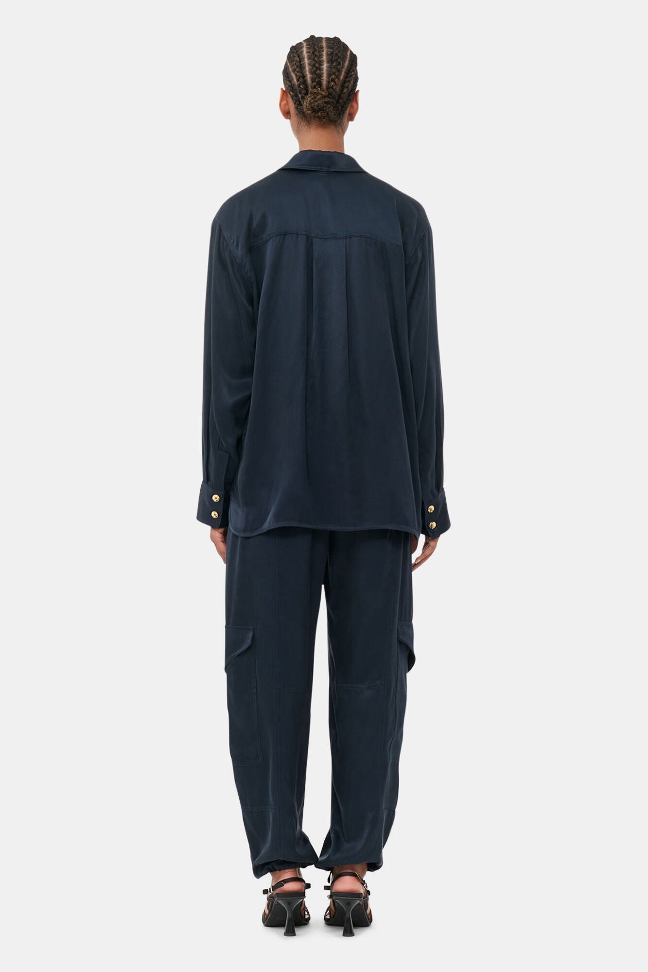 Blue Washed Satin Trousers | Sky Captain