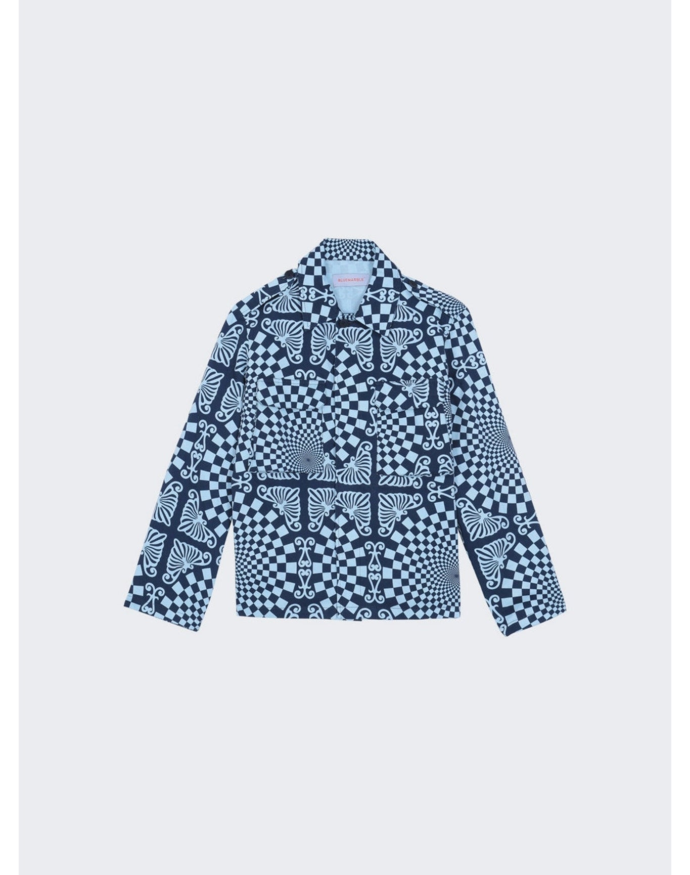 Bluemarble | Men | Folk Checkerboard Print Overshirt | Blue