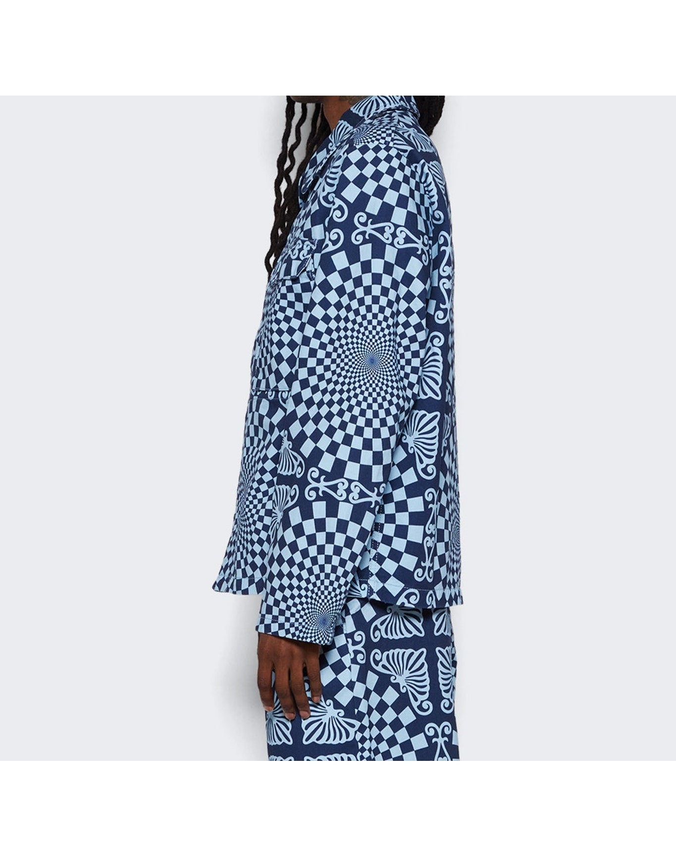 Bluemarble | Men | Folk Checkerboard Print Overshirt | Blue