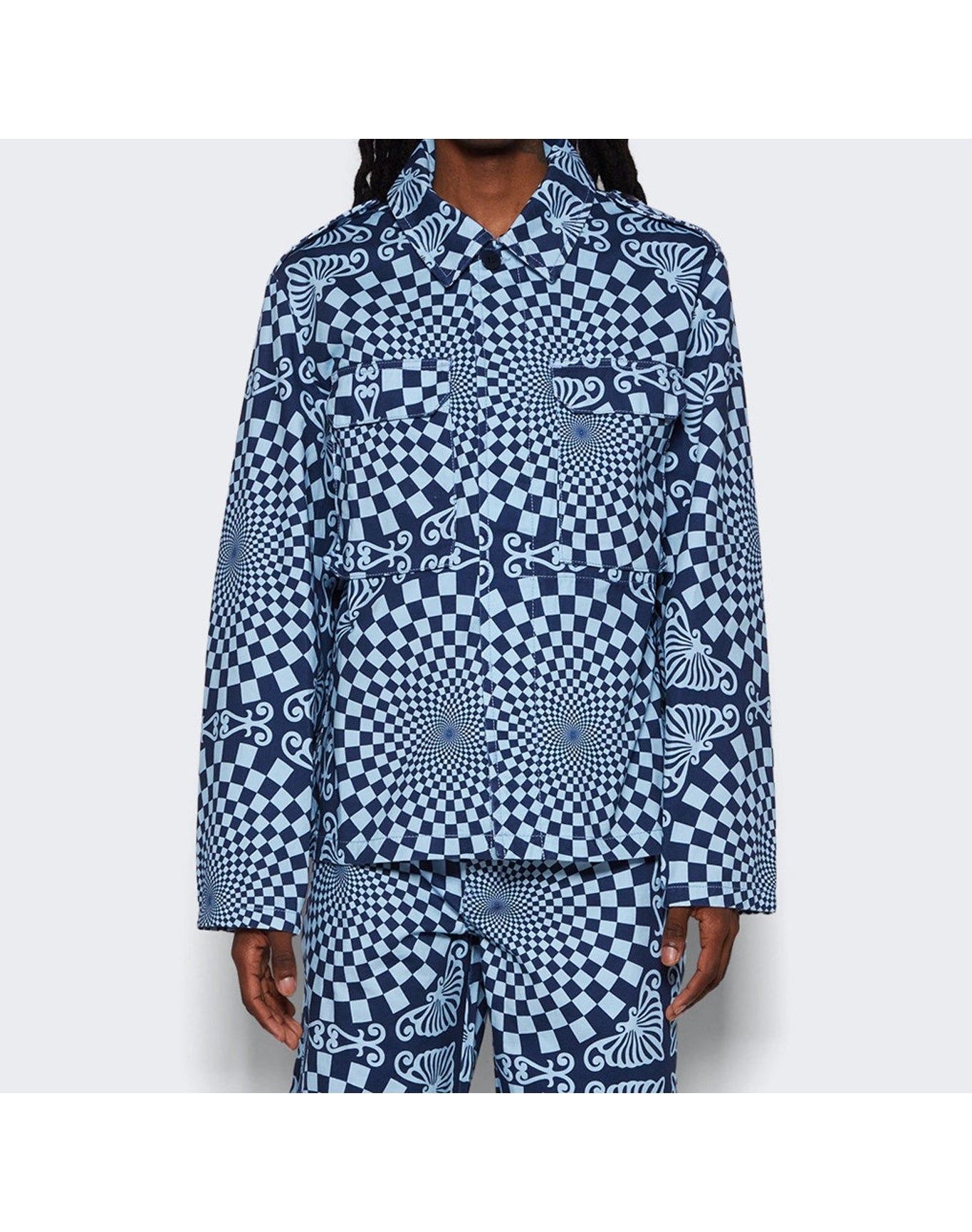 Bluemarble | Men | Folk Checkerboard Print Overshirt | Blue
