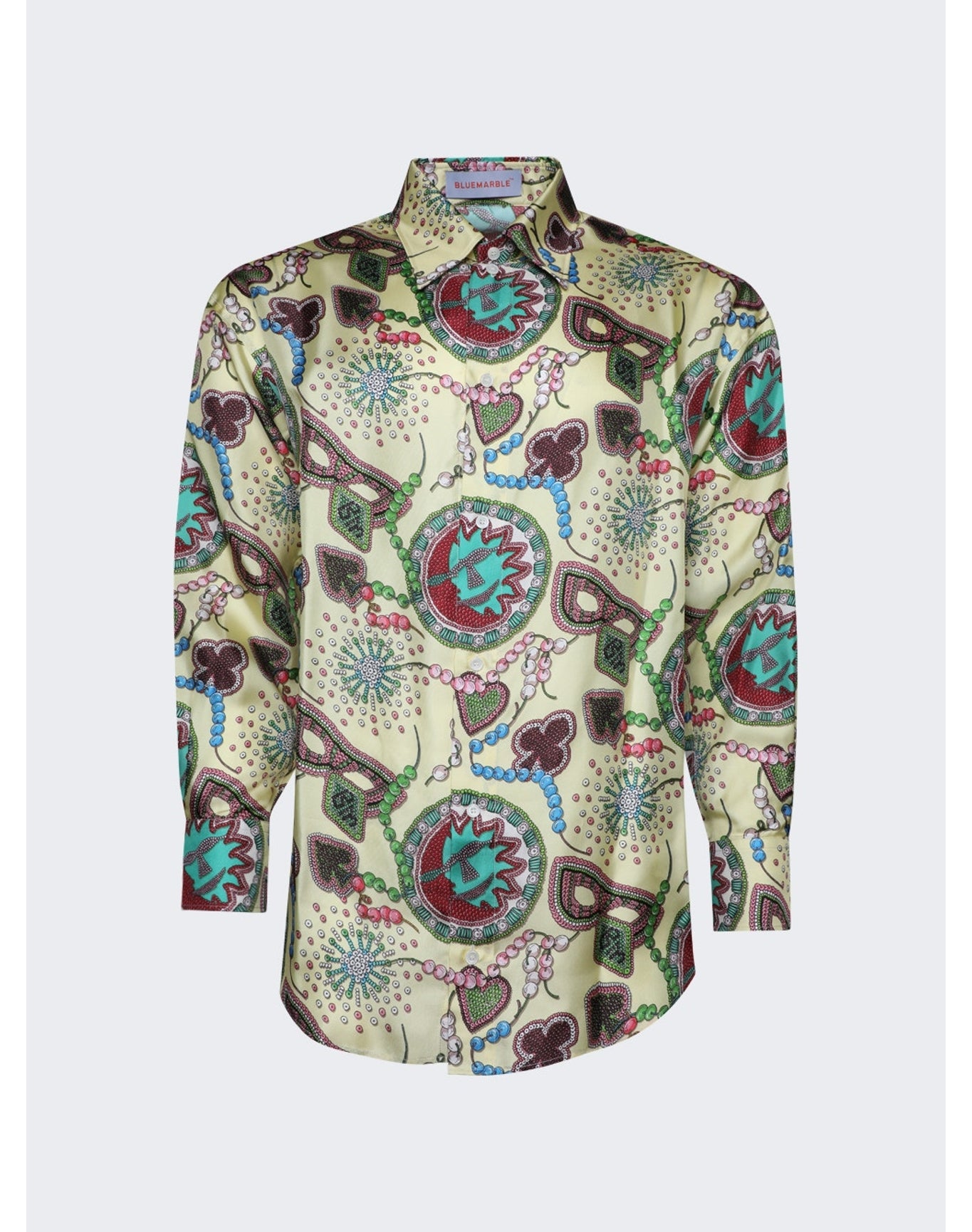 Bluemarble | Men | Printed Silk Twill Shirt | Yellow Multicolor