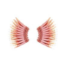 Blush and Rose Gold Sequin and Bead Wing Earrings on Flat White Background