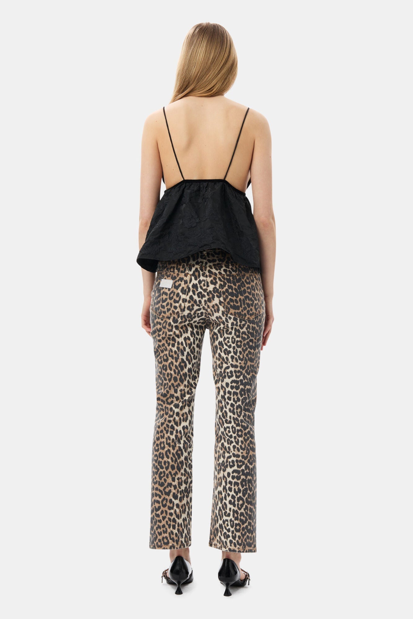 Botanical Jacquard Strap Top | Black
