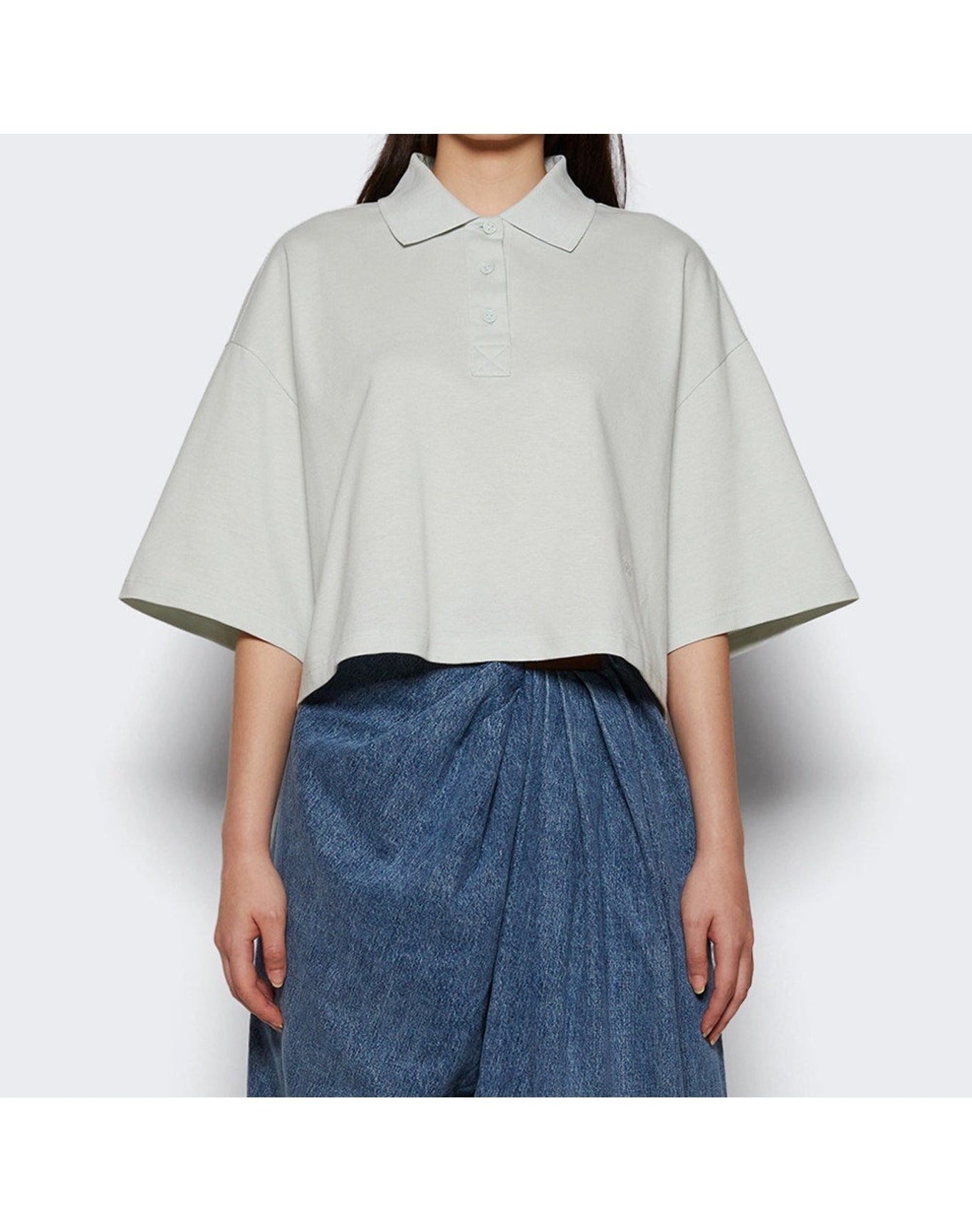 Bottega Veneta | Women | Cropped Piquet Polo | Light Cyan