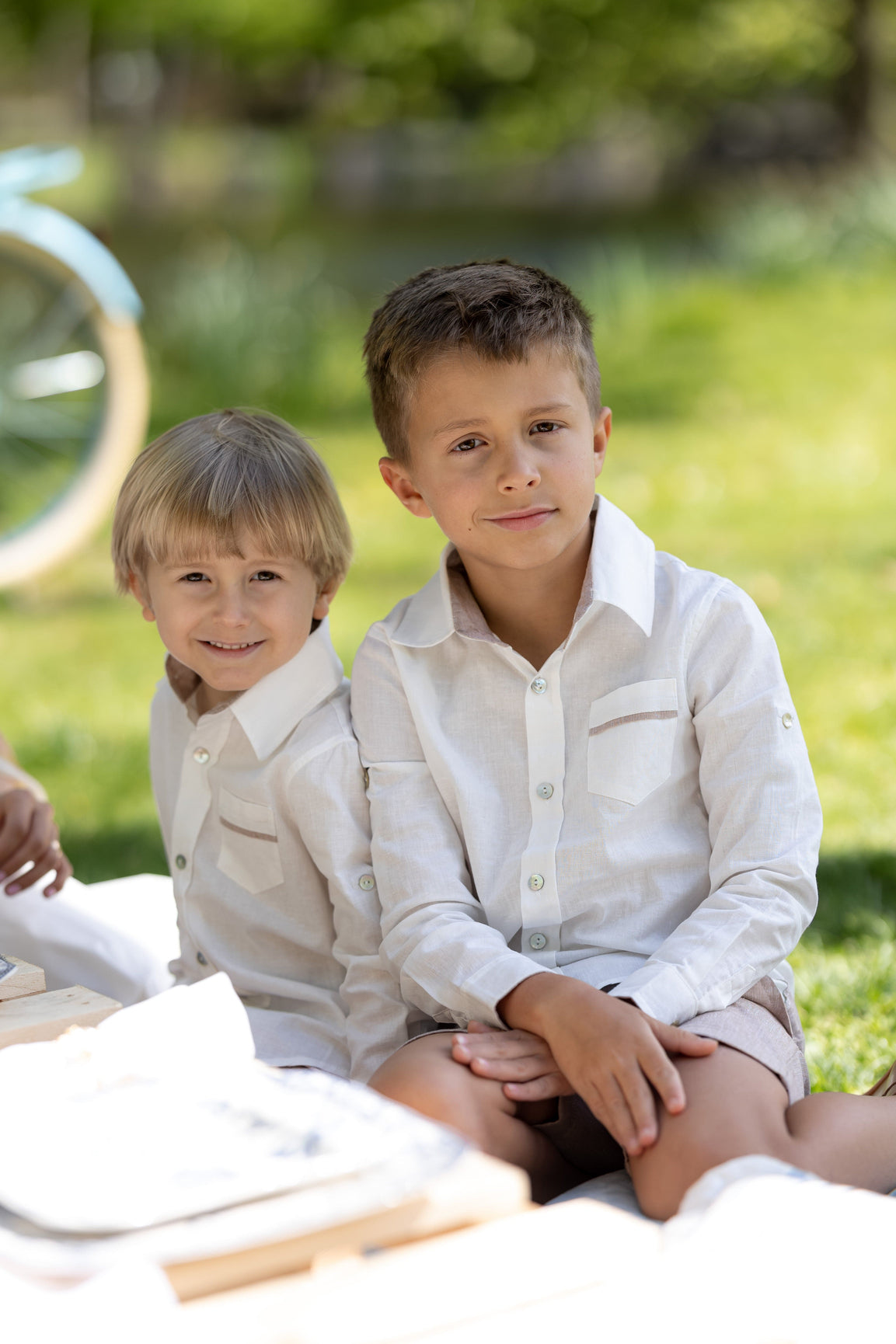 Boy | Ashton Linen Top and Shorts Set | White x Beige