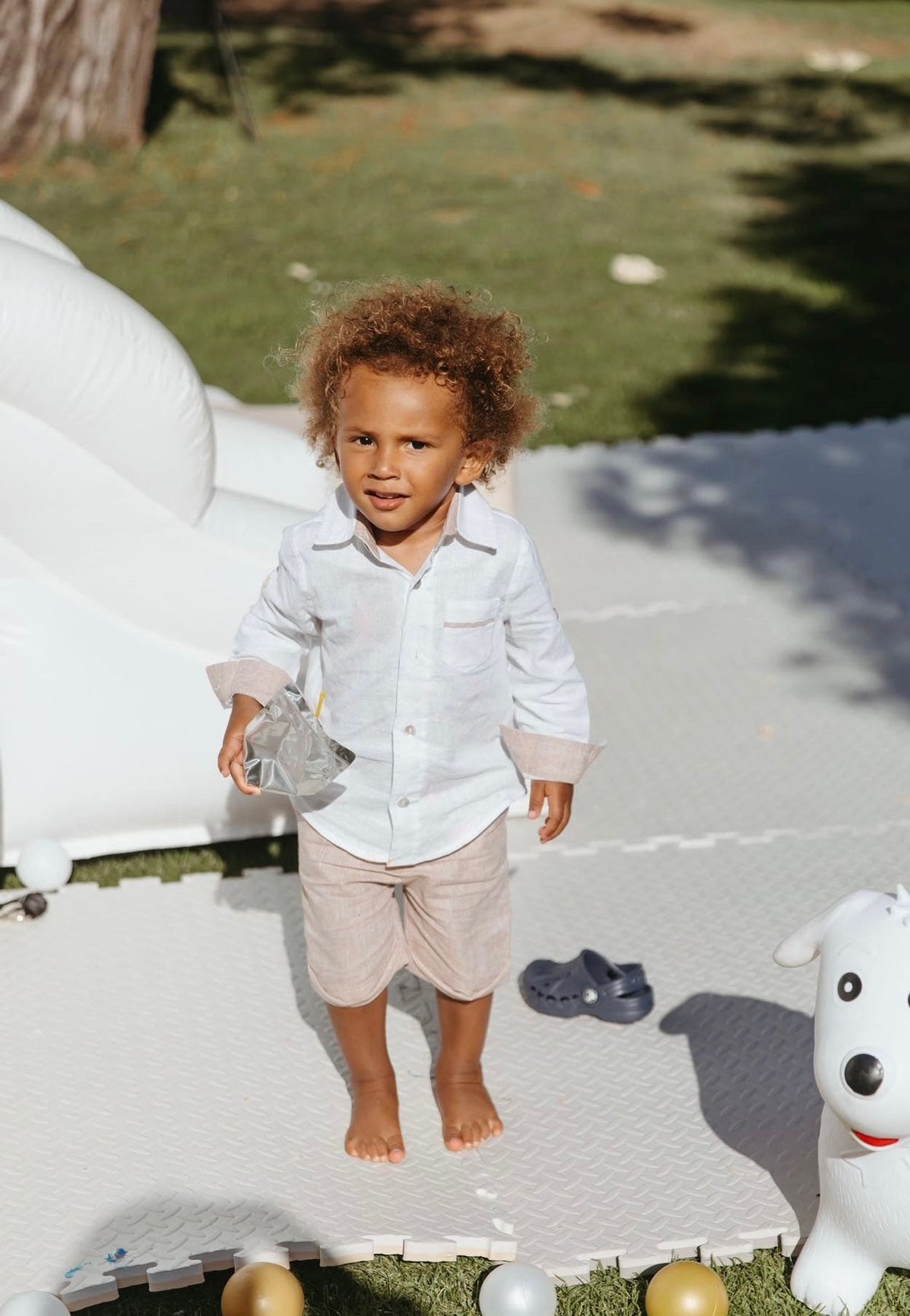 Boy | Ashton Linen Top and Shorts Set | White x Beige