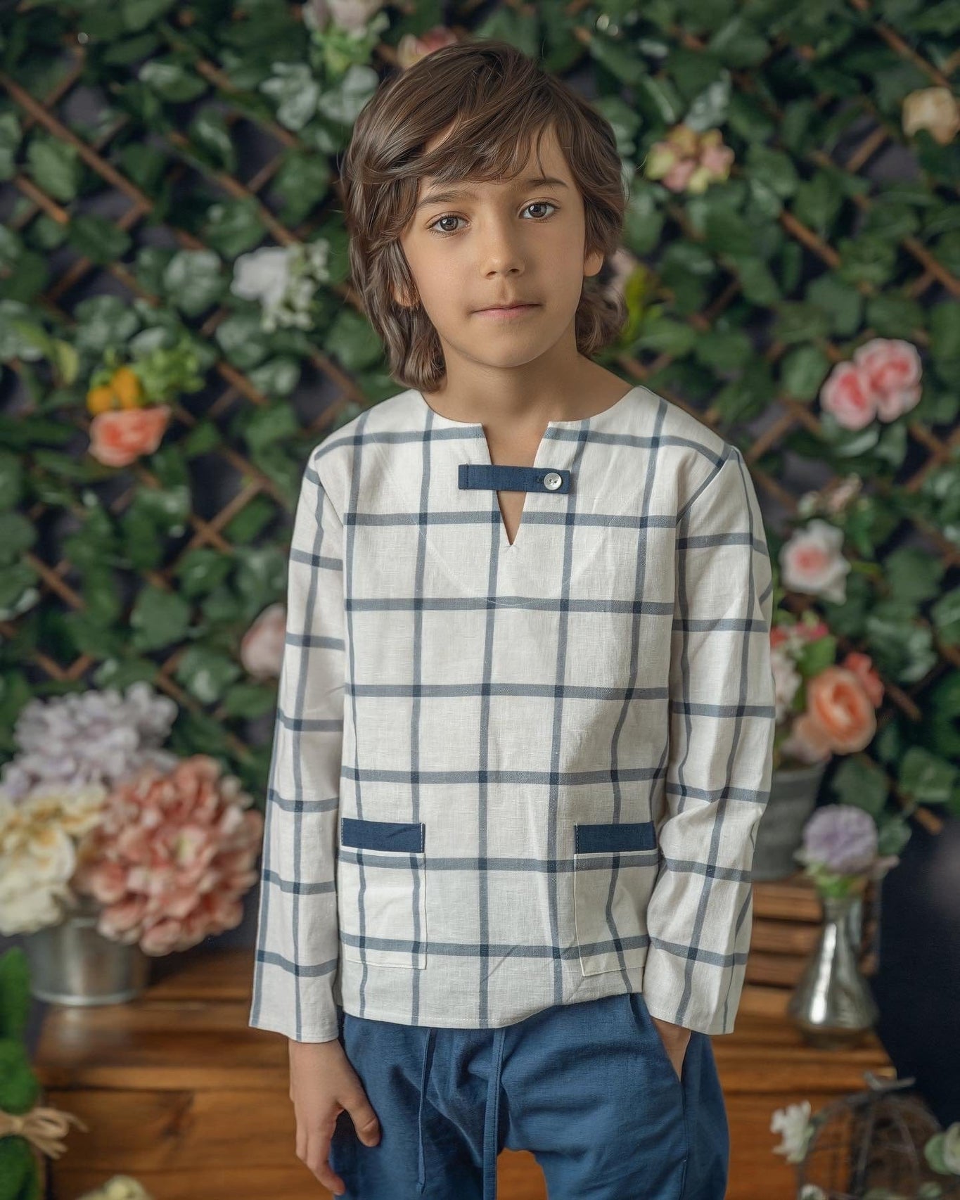 Boy | Checkered Linen Top and Pants Set
