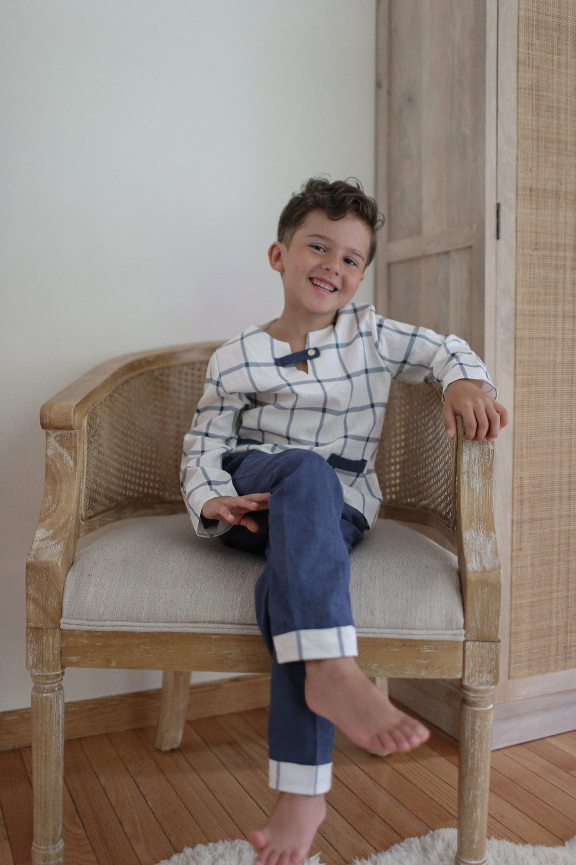 Boy | Checkered Linen Top and Pants Set
