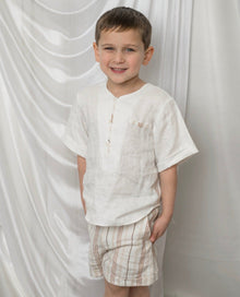 Boy | White Linen Mandarin Collar Top