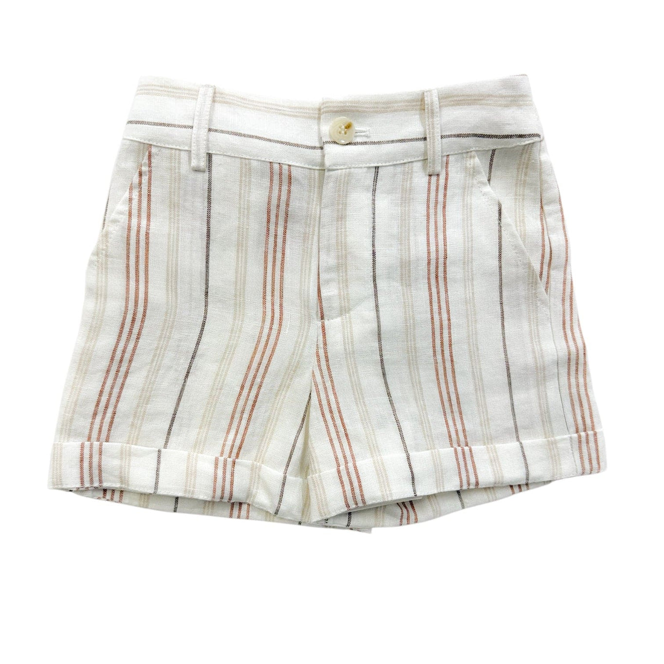 Boy | White and Beige Striped Linen Shorts