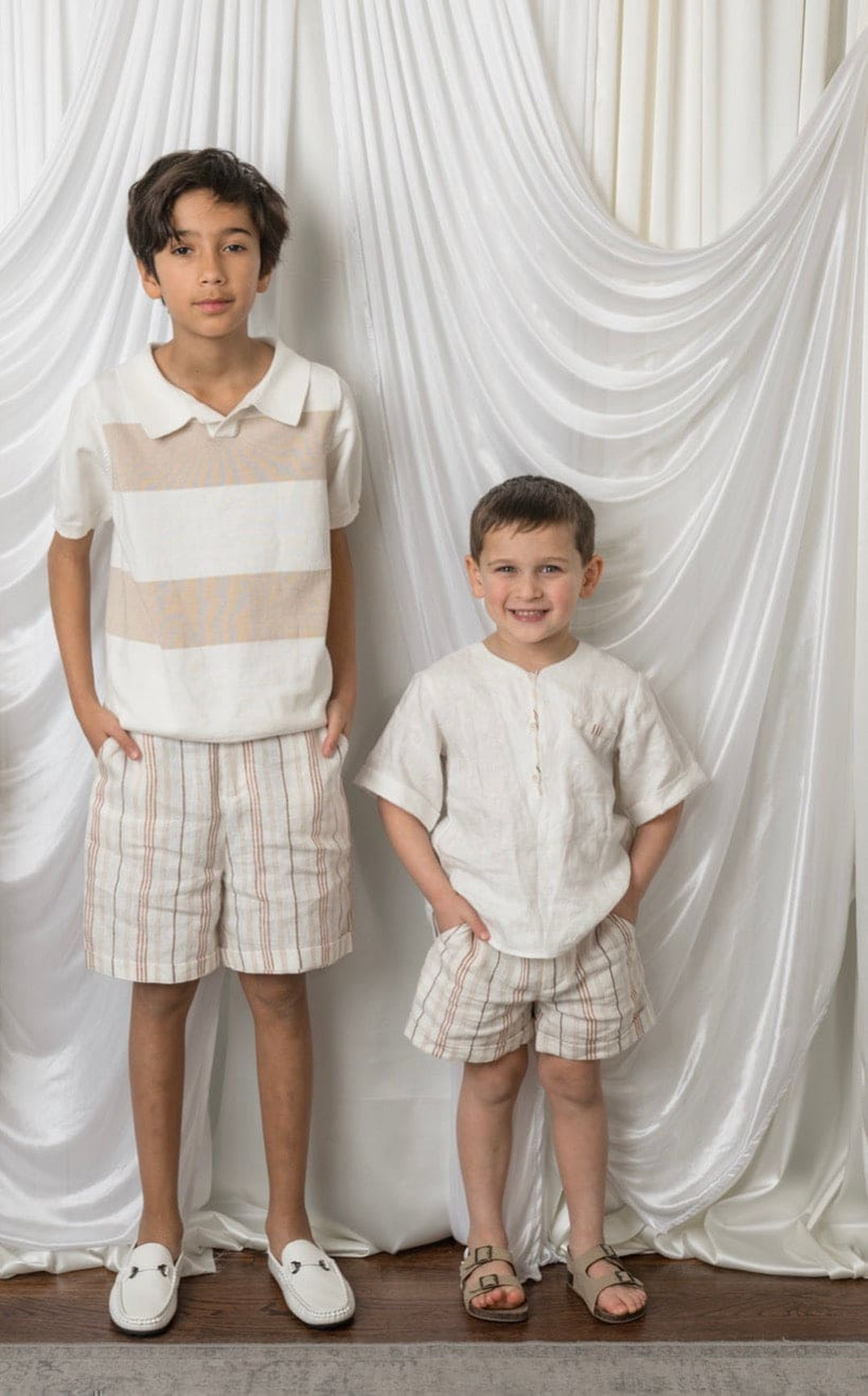 Boy | White and Beige Striped Linen Shorts