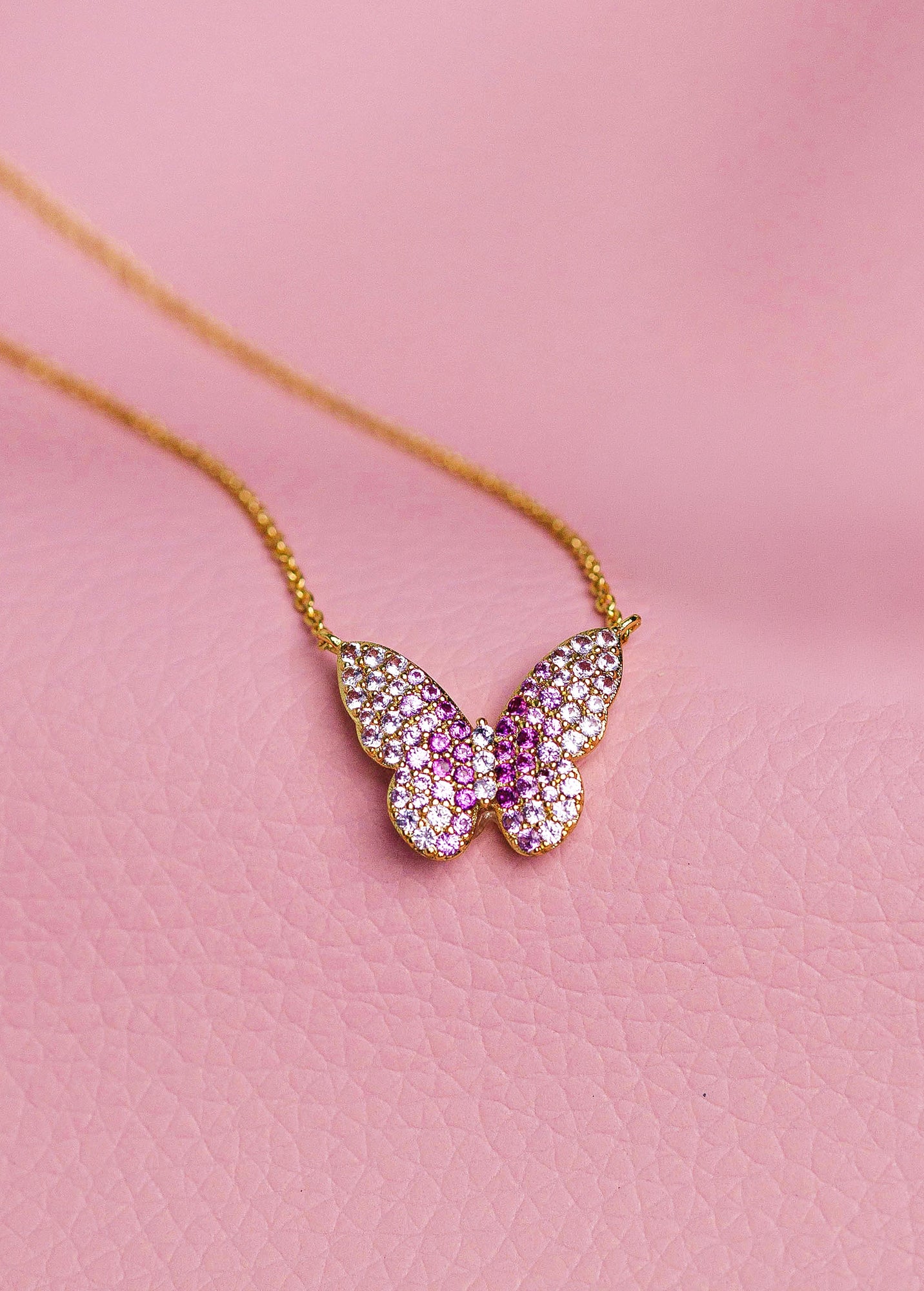 Brielle Butterfly Necklace | Ombre Pink Crystals | 14K Gold Plated