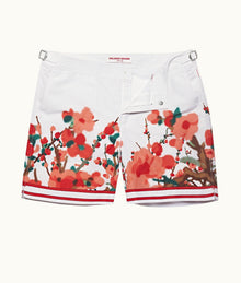Bulldog Blossom Season Print Mid-Length Swim Shorts | Red