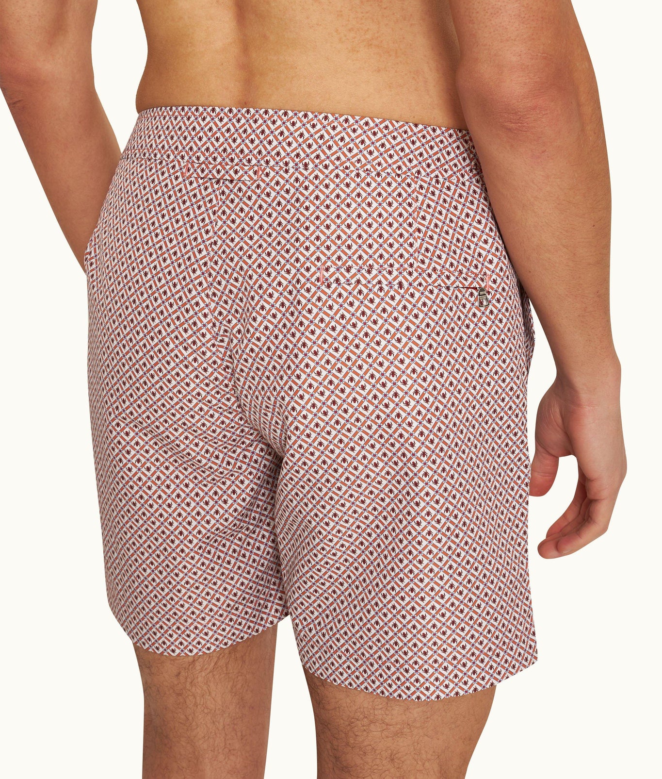 Bulldog Geo Print Mid-Length Swim Shorts Woven | Summer Red/White Sand