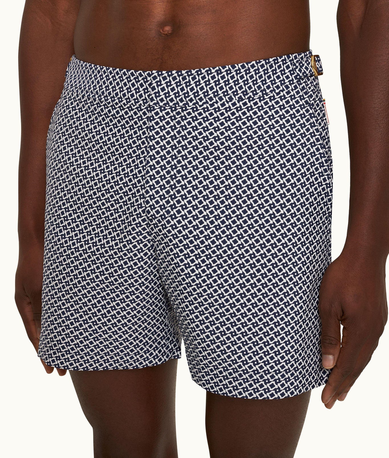 Bulldog Jacquard Geometric Mid-Length Swim Shorts | Night Iris/White Sand