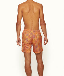 Bulldog Mid-Length Geometric Print Drawcord Swim Shorts | Summer Red