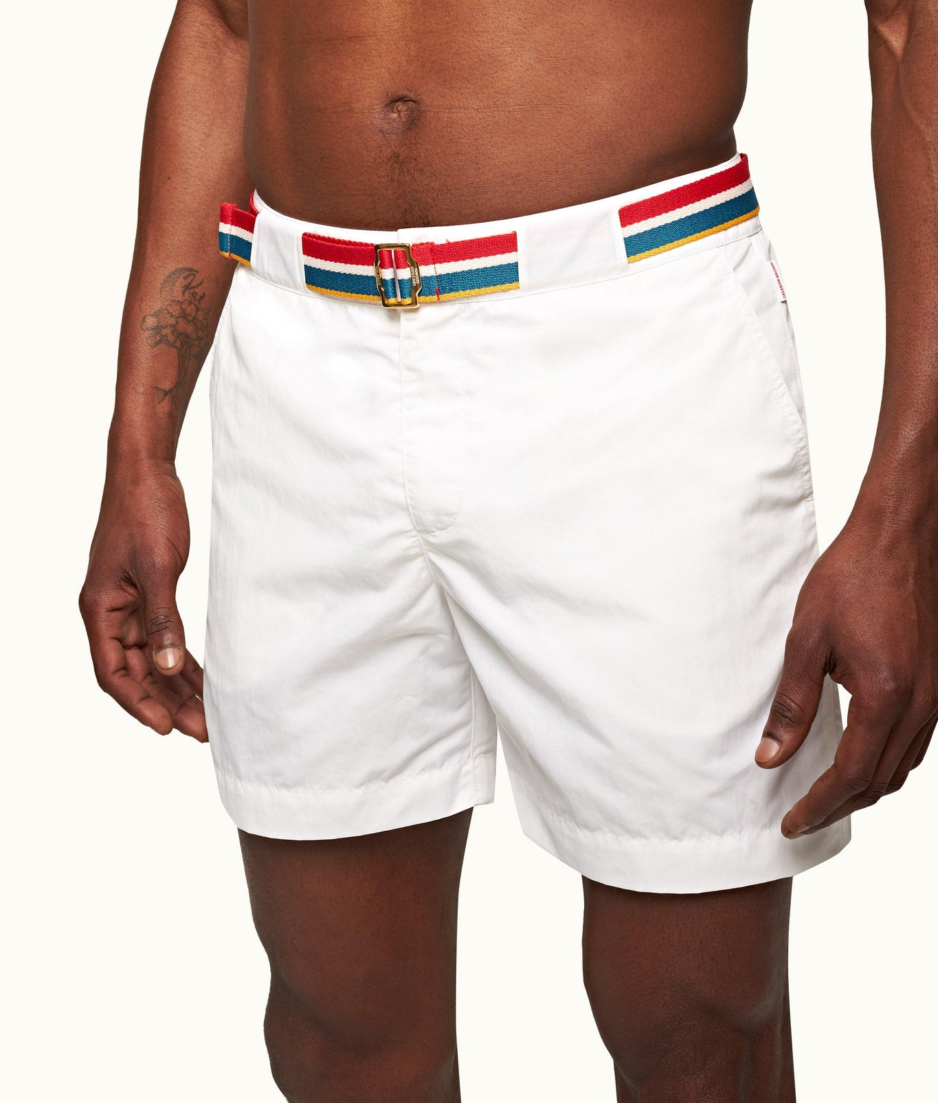 Bulldog O.B Stripe Belt Mid-Length Swim Shorts | White