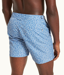Bulldog Sedge Print Mid-Length Swim Shorts | Springfield Blue