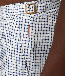 Bulldog Tiescape Print Mid-Length Swim Shorts | White Sand/Azul Blue