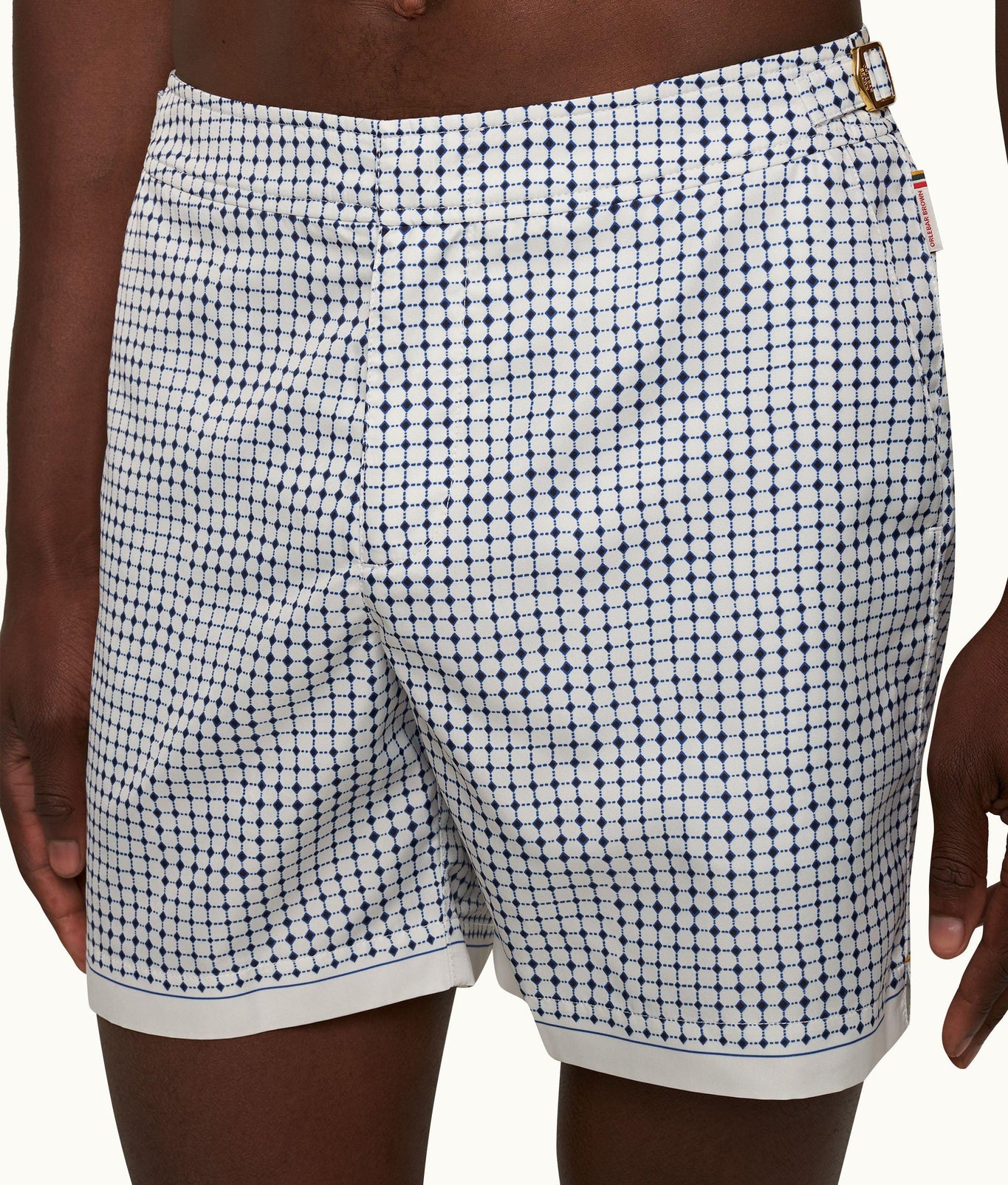 Bulldog Tiescape Print Mid-Length Swim Shorts | White Sand/Azul Blue