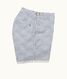 Bulldog Tiescape Print Mid-Length Swim Shorts | White Sand/Azul Blue