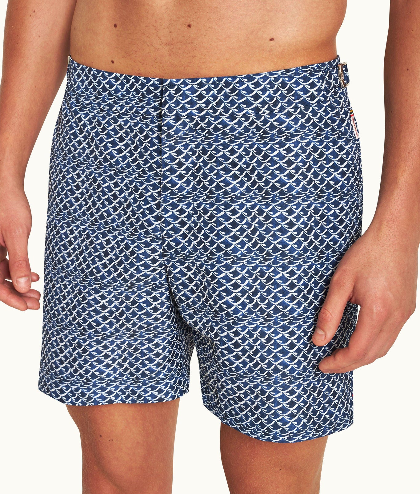 Bulldog Wave Print Mid-Length Swim Shorts | Azul Blue