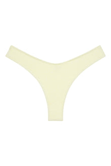 Buttercream ribbed bikini bottom with zig-zag stitching and wide leg openings.