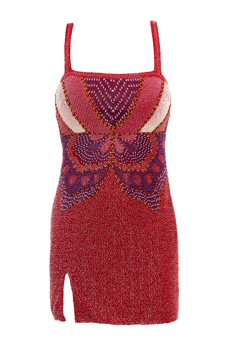 Butterfly Hand - Beaded Embellished Mini Dress - Self - Adore