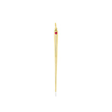 14K Recycled Gold Quill Spike Charm with Ruby on a white background. 