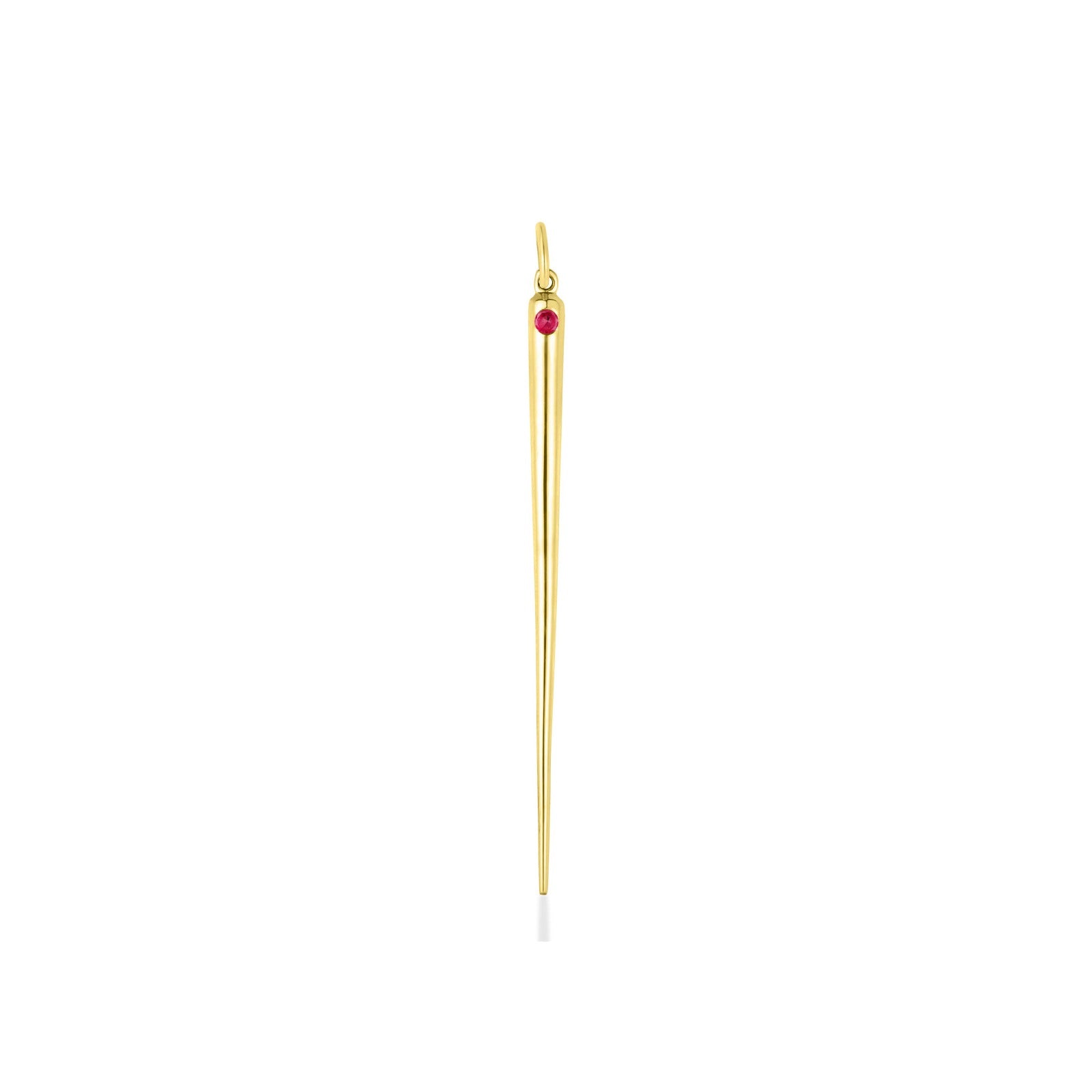14K Recycled Gold Quill Spike Charm with Ruby on a white background. 