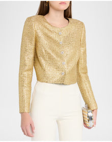 Collarless Cropped Jacket | Gold