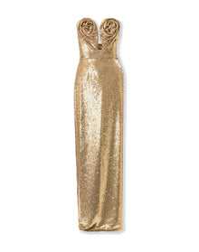 Strapless Deep U-Neck Column Gown | Gold