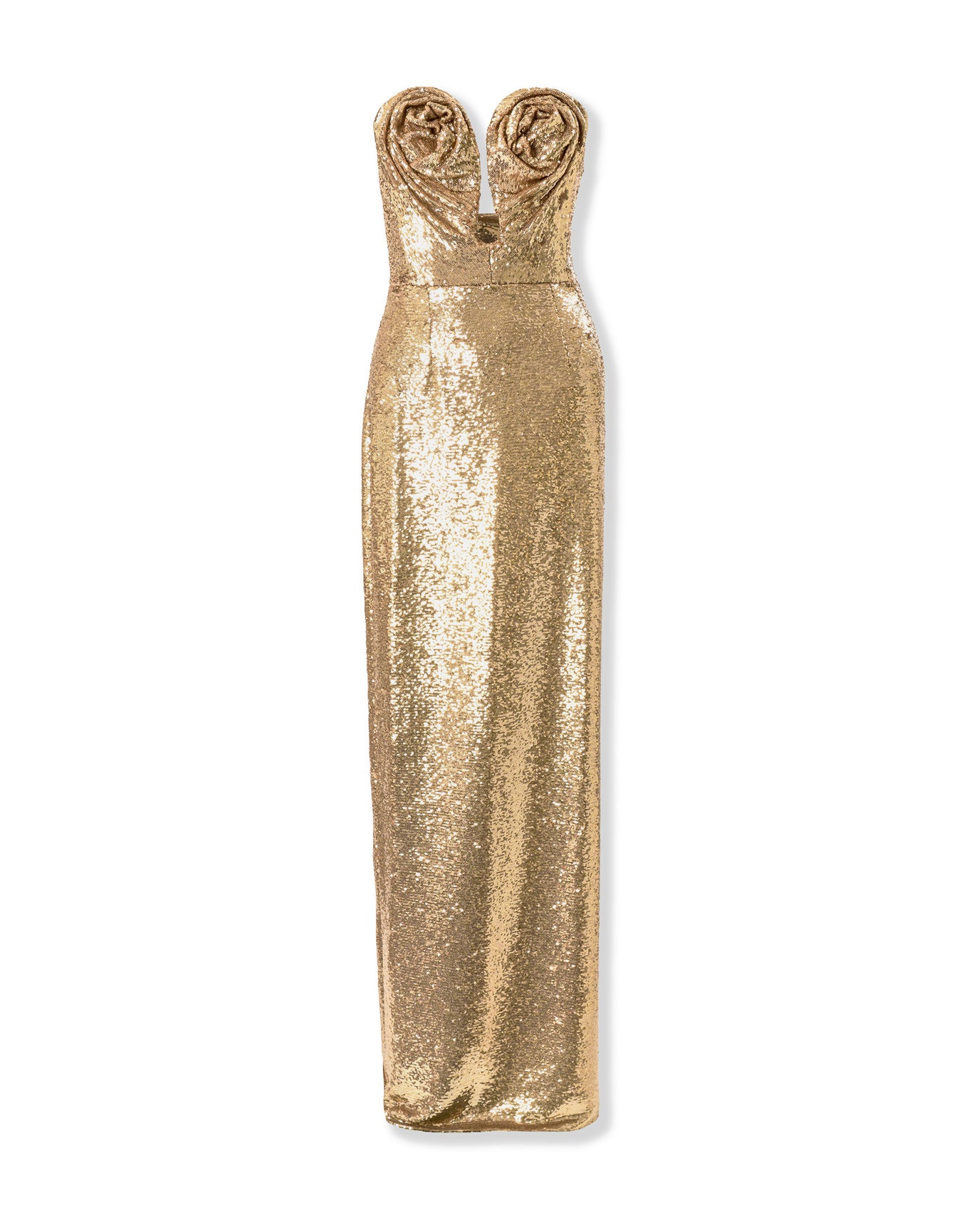 Strapless Deep U-Neck Column Gown | Gold