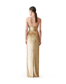 Strapless Deep U-Neck Column Gown | Gold