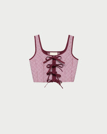 Callista Tie-Front Vest in quilted cotton maroon gingham.