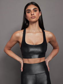 Carbon38 | Criss Cross Bra in Crocodile Takara Shine | Black